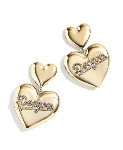 Shop Wear By Erin Andrews Women's  X Baublebar Los Angeles Dodgers Heart Statement Drop Earrings In Gold-tone