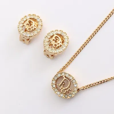 Shop Dior Logo Earrings Necklace Gp Rhinestone Gold Clear 2 Piece Set