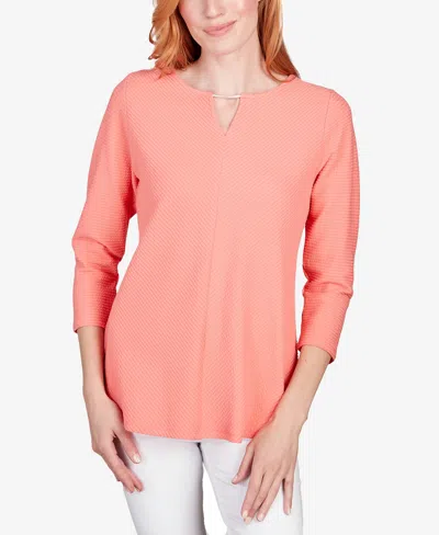Shop Ruby Rd. Petite Metallic Bar Textured Solid Top In Guava