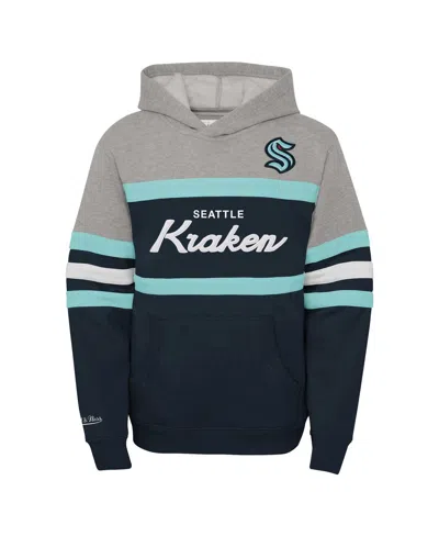Mitchell & Ness Big Boys Deep Sea Blue Seattle Kraken Head Coach Pullover Hoodie In Deep Sea Blue