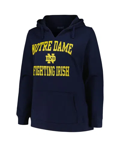 Shop Champion Women's  Navy Notre Dame Fighting Irish Plus Size Heart & Soul Notch Neck Pullover