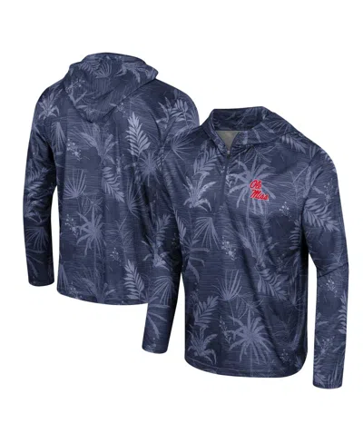 Colosseum Navy Ole Miss Rebels Palms Printed Lightweight Quarter-zip Hooded Top In Navy