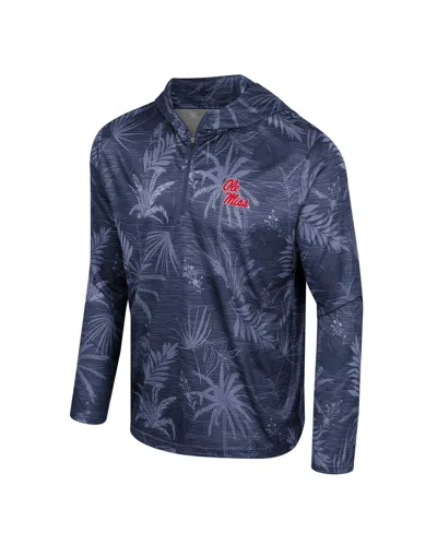 Colosseum Navy Ole Miss Rebels Palms Printed Lightweight Quarter-zip Hooded Top In Navy