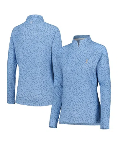 Peter Millar Blue The Players Printed Raglan Perth Quarter-zip Top In Blue