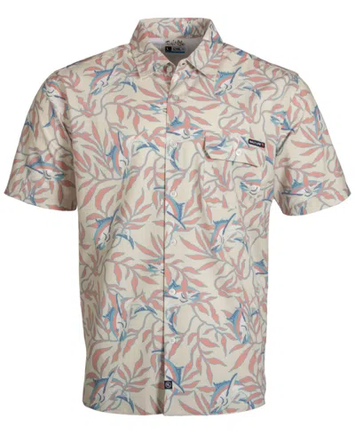 Shop Salt Life Men's Hide N Sea Graphic Print Short-sleeve Button-up Shirt In Chalk