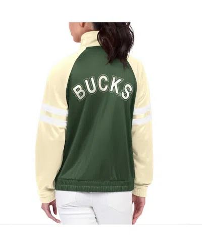 G-iii 4her By Carl Banks Hunter Green Milwaukee Bucks Main Player Raglan Rhinestone Full-zip Track J In Hunter Green