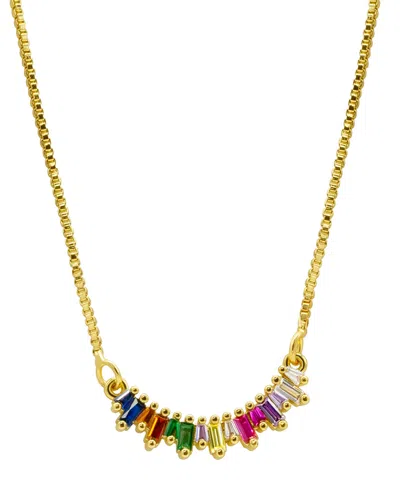 Shop Adornia 14k Gold-plated Crystal Curved Bar Necklace In Multi