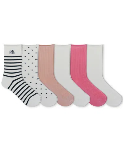 Shop Lauren Ralph Lauren Women's 6-pk. St. James Rolltop Socks In Pink Assorted