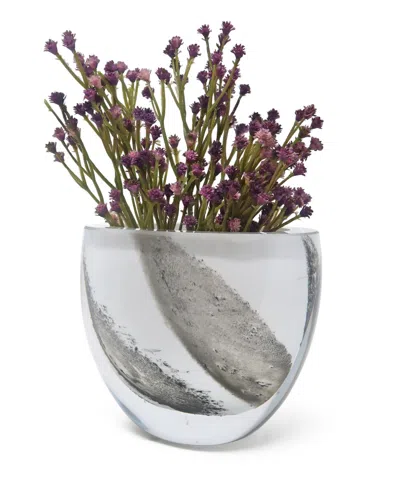 VIVIENCE 6" WHITE WITH BLACK STROKES GLASS SHALLOW VASE 