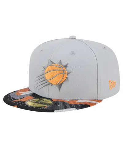 New Era Gray Phoenix Suns Active Color Camo Visor 59fifty Fitted Hat In Gray