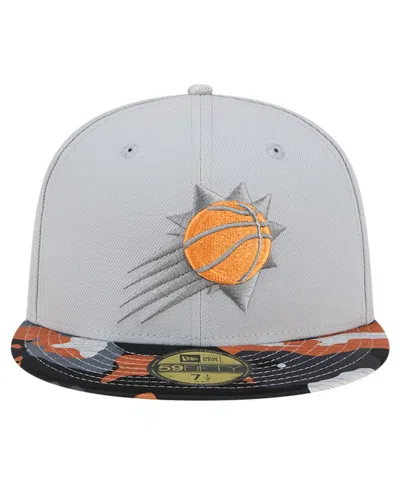 New Era Gray Phoenix Suns Active Color Camo Visor 59fifty Fitted Hat In Gray