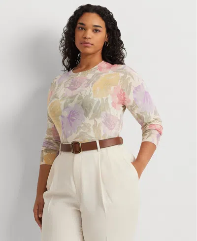 Shop Lauren Ralph Lauren Plus Size Floral Crewneck Sweater In Multi