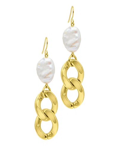 Shop Adornia 14k Gold-plated Cultured Freshwater Pearl Curb Chain Earrings In White