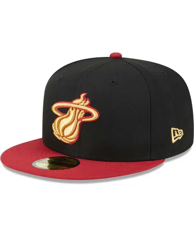 Shop New Era Men's  Black, Red Miami Heat Gameday Gold Pop Stars 59fifty Fitted Hat In Black,red