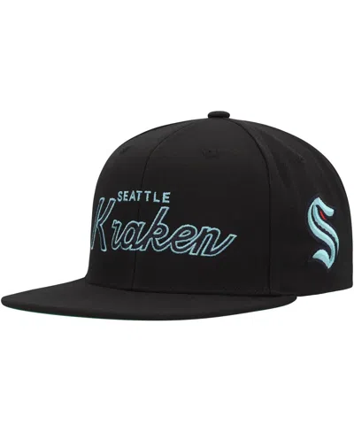 Mitchell & Ness Men's  Black Seattle Kraken Core Team Script 2.0 Snapback Hat In Black