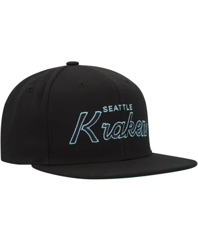 Mitchell & Ness Men's  Black Seattle Kraken Core Team Script 2.0 Snapback Hat In Black