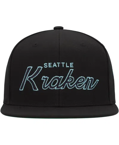 Mitchell & Ness Men's  Black Seattle Kraken Core Team Script 2.0 Snapback Hat In Black