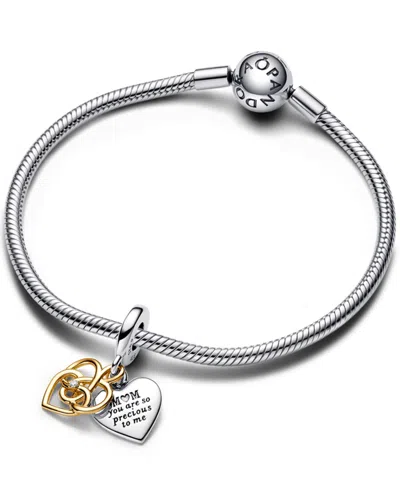 Pandora Lab-grown Diamond Engravable Mom Double Dangle Charm In Silver