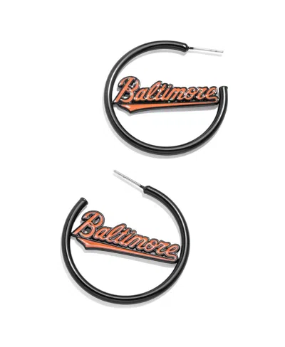 Shop Baublebar Women's  Baltimore Orioles Enamel Hoop Earrings In Black,orange