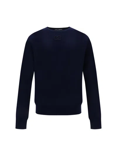 Shop Dolce & Gabbana Cneck Sweater In Blu Scuro