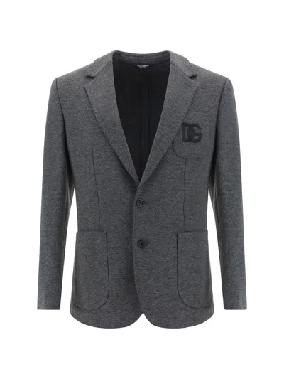 Shop Dolce & Gabbana Blazer Jacket In Melange Grigi