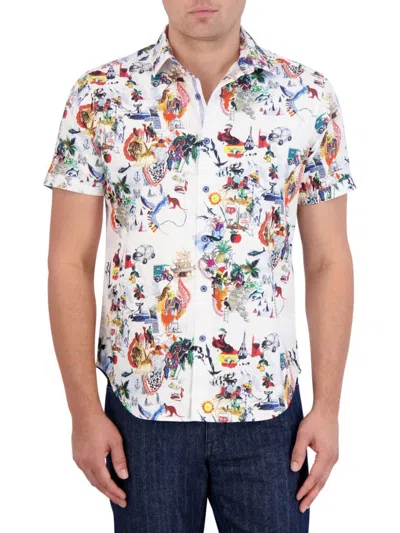 Shop Robert Graham Men's Trippin Graphic Cotton-blend Shirt In Neutral