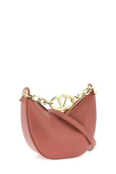 Shop Valentino Mini Vlogo Moon Bag In Nappa Leather With Chain In Neutro,pink
