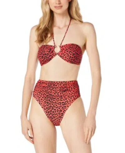 Shop Michael Kors Michael  Womens Animal Print O Ring Bikini Top Bottoms In Red
