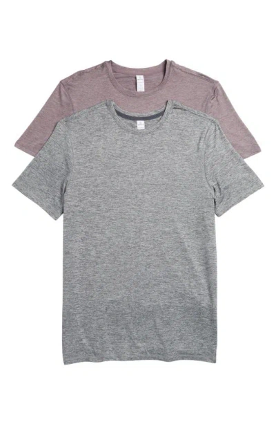 Shop 90 Degree By Reflex 2-pack Stretch Recycled Polyester Crewneck T-shirt In Heather Grey/ Purple