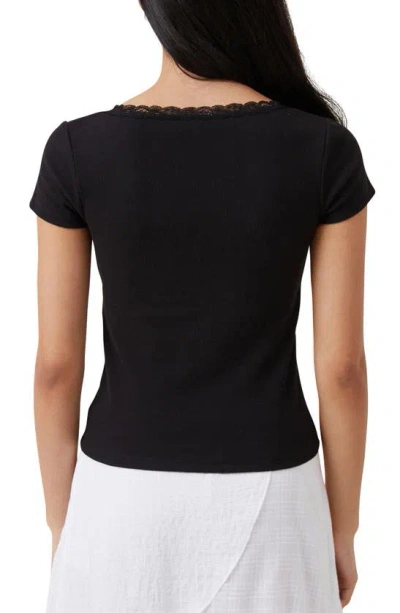 Shop Cotton On Daisy Lace Trim T-shirt In Black