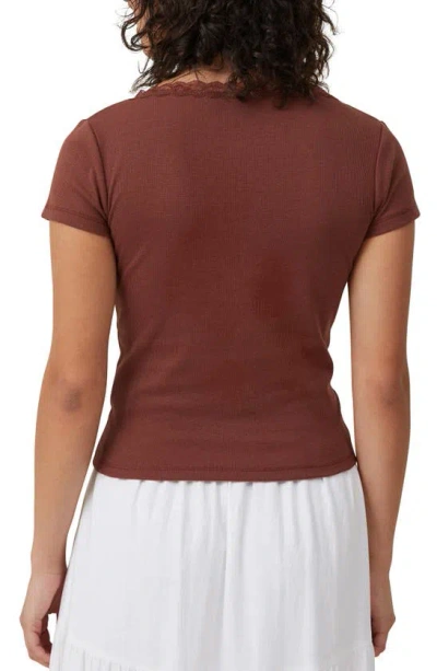 Shop Cotton On Daisy Lace Trim T-shirt In Bottle Brown