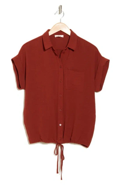 Shop Como Vintage Airflow Tie Button-up Shirt In Rust/ Brick