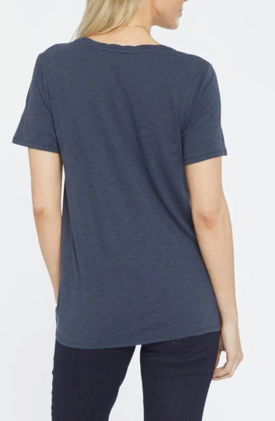Nydj A-line Twist V-neck T-shirt In Oxford Navy And Optic White