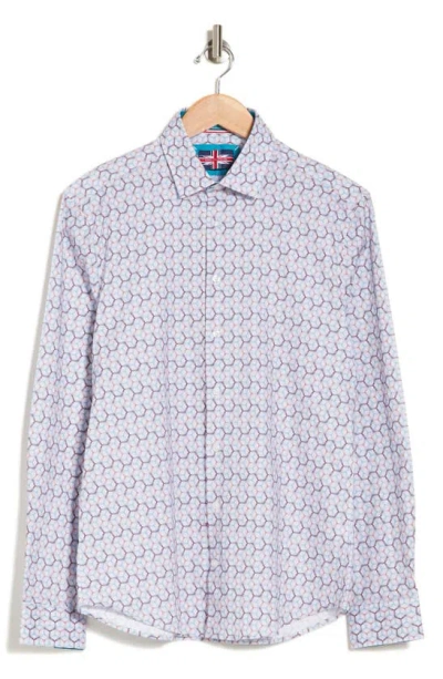 Shop Soul Of London Geometric Print Stretch Cotton Long Sleeve Button-up Shirt In Fig