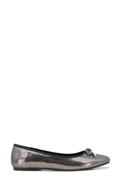Reaction Kenneth Cole Elstree Bow Flat In Pewter Sequin Stretch
