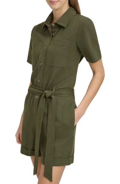 Shop Andrew Marc Sport Knit Twill Romper In Forest Green