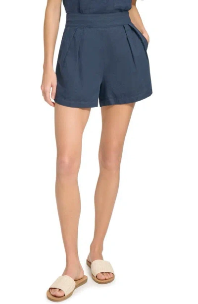 Shop Andrew Marc Sport Pleated Pull-on Shorts In Ink