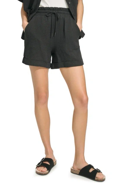 Shop Andrew Marc Sport Pull-on Gauze Shorts In Black