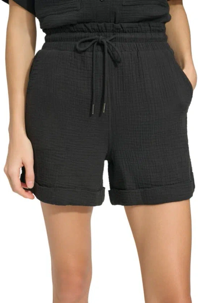 Shop Andrew Marc Sport Pull-on Gauze Shorts In Black