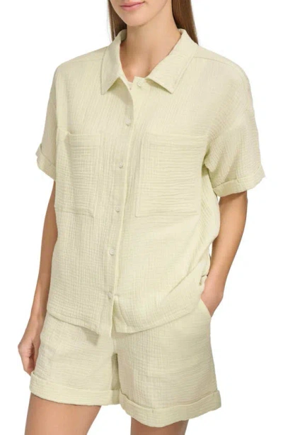 Shop Andrew Marc Sport Gauze Camp Shirt In Alo Wash