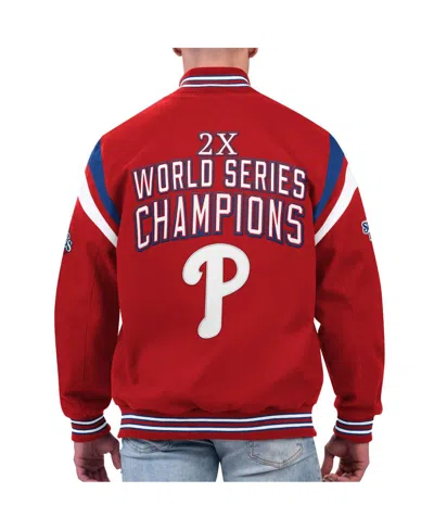 Shop G-iii Sports By Carl Banks Men's  Red Philadelphia Phillies Quick Full-snap Varsity Jacket