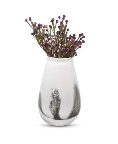Vivience 6.5"h White With Black Strokes Glass Bud Vase In Clear,black,white