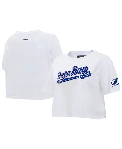 Shop Pro Standard Women's  White Tampa Bay Lightning Boxy Script Tail Cropped T-shirt