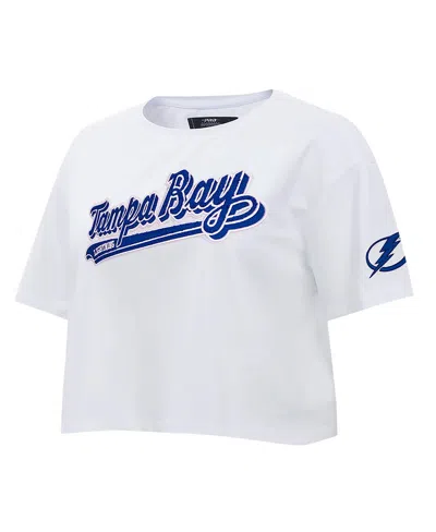 Pro Standard White Tampa Bay Lightning Boxy Script Tail Cropped T-shirt In White