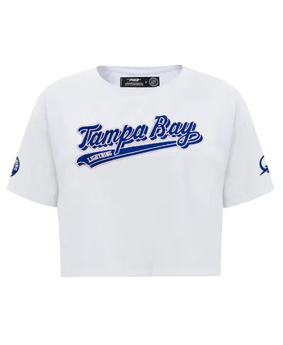 Pro Standard White Tampa Bay Lightning Boxy Script Tail Cropped T-shirt In White