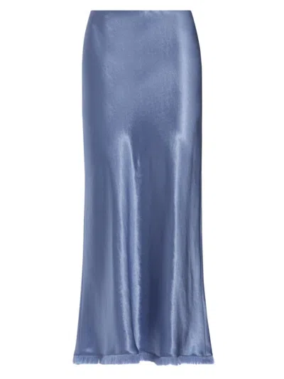 Shop Vince Women's Frayed Satin Bias-cut Midi-skirt In Azure Gem