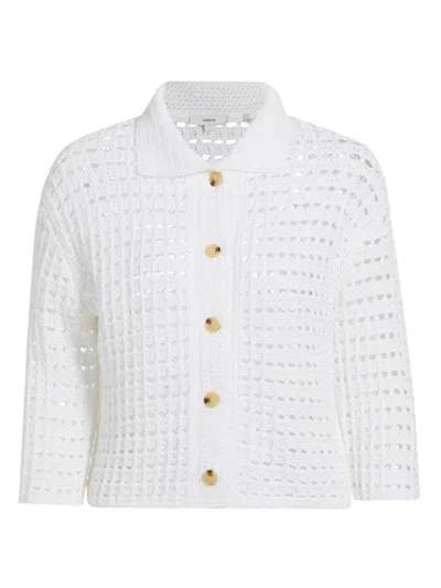 Shop Vince Women's Block-stitched Cotton Crop Cardigan In Optic White