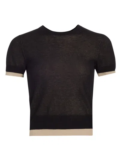Shop Vince Women's Double Layer T-shirt In Black Oat Sand Combo