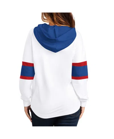 G-iii 4her By Carl Banks Women's  White, Blue New York Rangers Goal Zone Long Sleeve Lace-up Hoodie T In White,blue