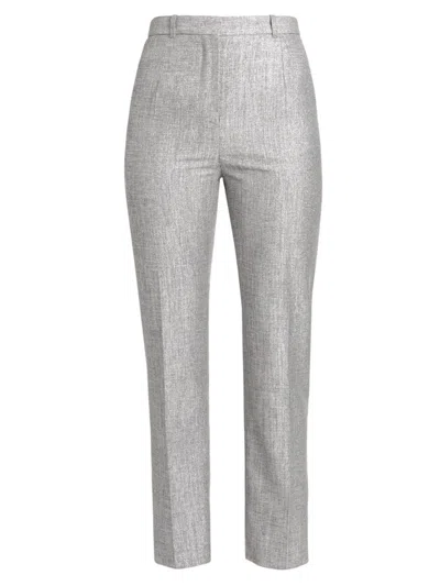 Shop Alexander Mcqueen Women's Metallic Ankle-crop Pants In Silver